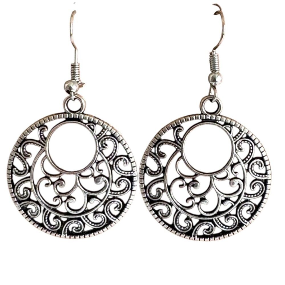 Indio Jewelry Tibetan Silver Filigree Earrings Hook #359